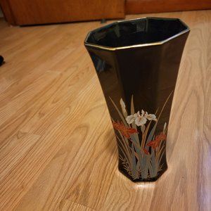 Vase black with flowers beautiful